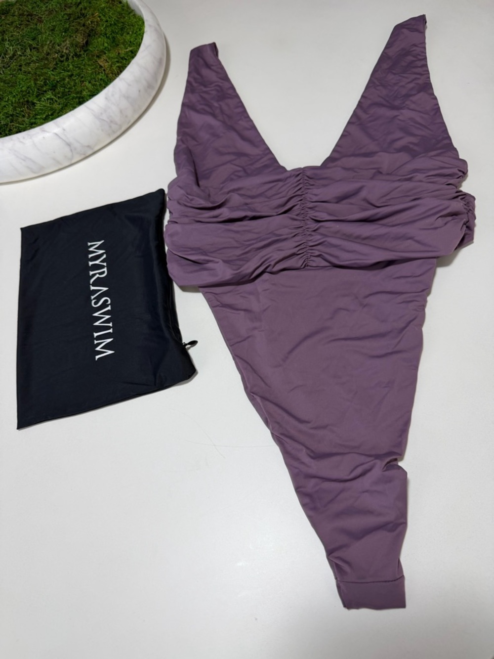 New Authentic Myra Swim Ruched Deep V Plunge High-cut One-Piece Swimsuit Large